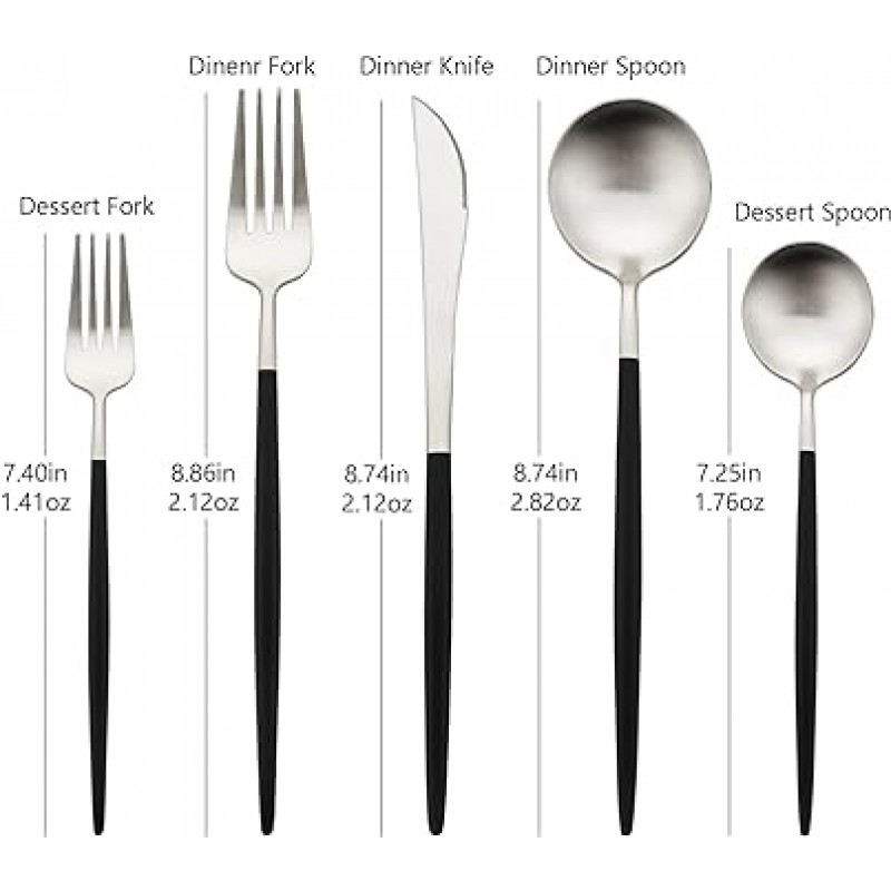 uniturcky 18 / 10 스테인레스 스틸 매트 Flatware Set 4 Gtware-blksilver5x4