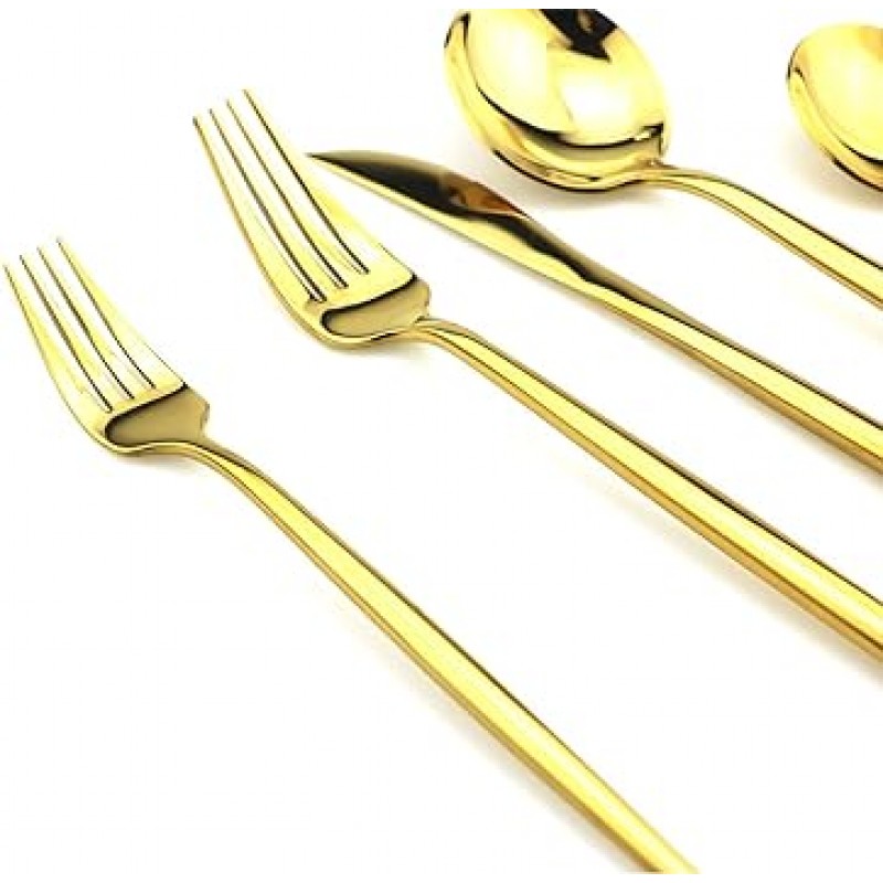 jashii 럭셔리 Flatware 세트 18 / 10 스테인레스 스틸 로얄 24 개 골드 칼 붙이 for 웨딩 페스티벌 크리스마스 파티, 서비스 4 24Pcs 4Set 블랙 1006gold6x4-po