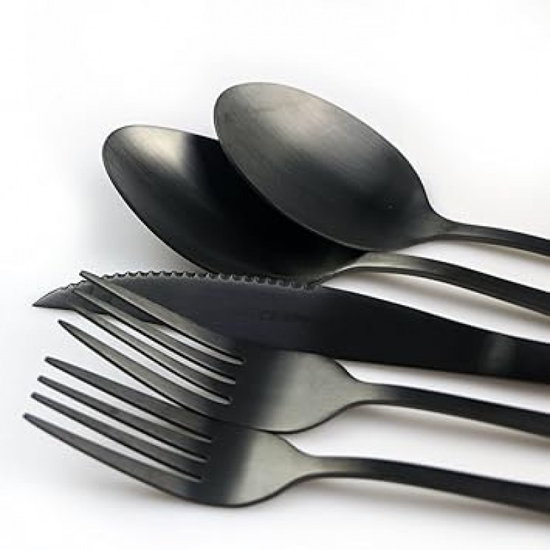 jankng 18 /0 스테인레스 스틸 Classic Serrated 스테이크 나이프 Flatware Set 블랙 JANKNG
