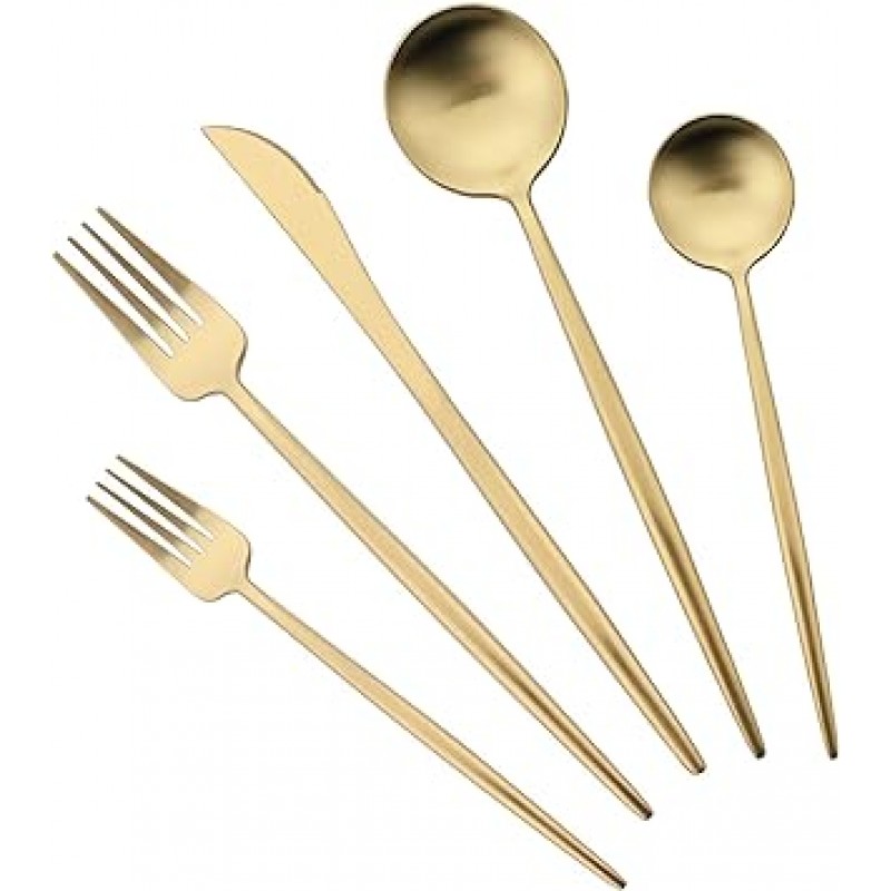 uniturcky 18 / 10 스테인레스 스틸 매트 Flatware Set 1 Gtware-Champagne Gold5x1