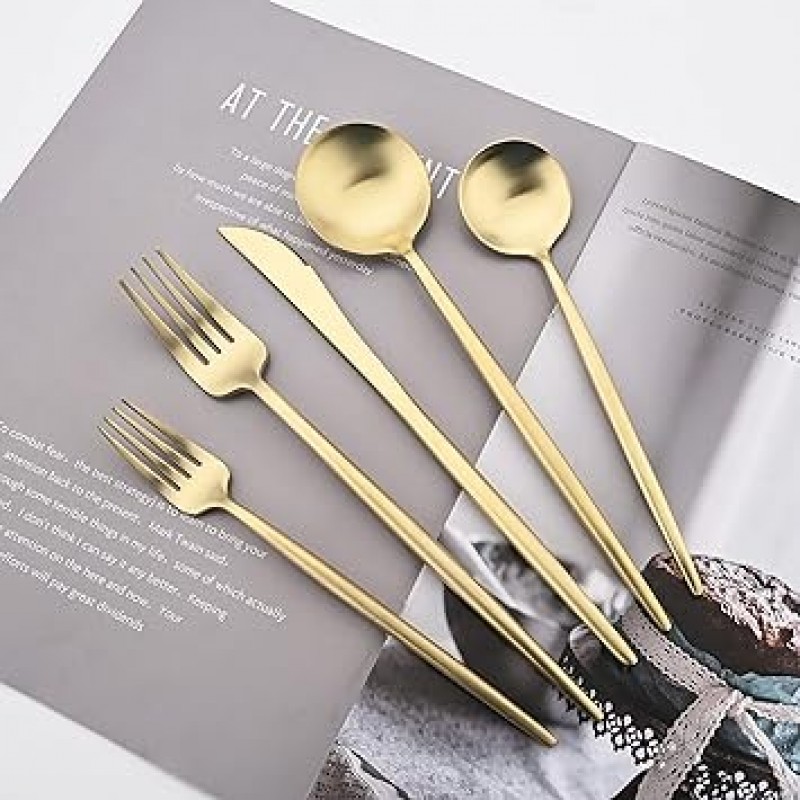 uniturcky 18 / 10 스테인레스 스틸 매트 Flatware Set 1 Gtware-Champagne Gold5x1