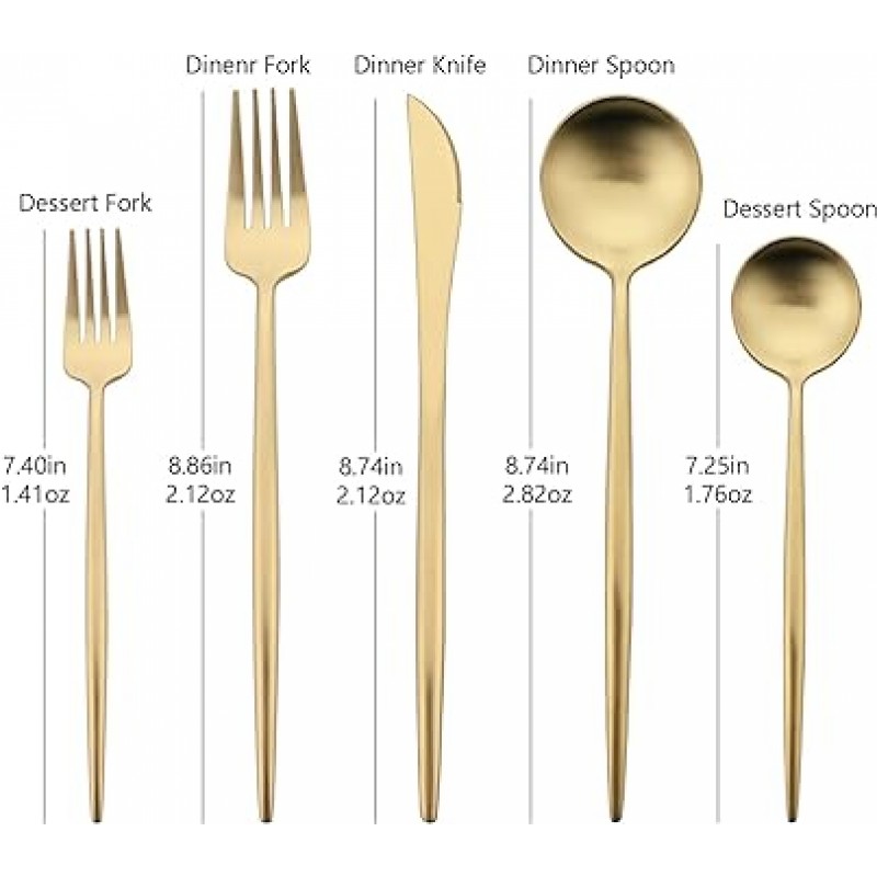 uniturcky 18 / 10 스테인레스 스틸 매트 Flatware Set 1 Gtware-Champagne Gold5x1