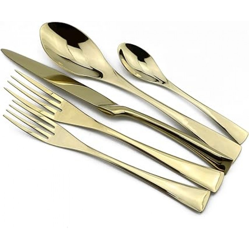 jankng 18 /10 스테인레스 스틸 미러 연마 Flatware Set 옐로우 JKKY839CHAMP54