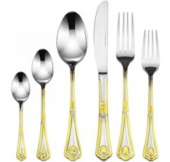 이탈리아 컬렉션 75-piece 프리미엄 Surgical 스테인레스 스틸 실버 식기 Flatware 세트 18 / 10, 12를 위한 서비스, 24 K 금도금