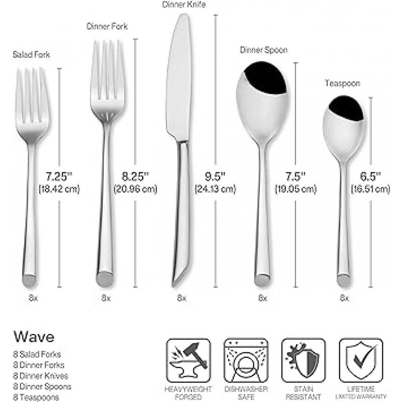 T8613200 Towle Living Wave 20 – Towle의 4인용 스테인리스 스틸 식기 세트, 서비스