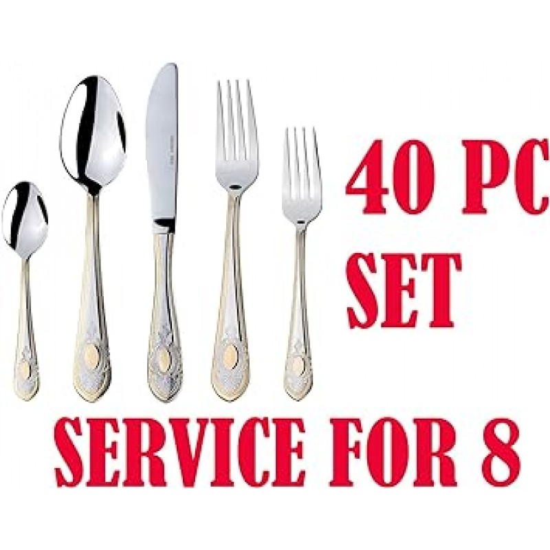 이탈리아 컬렉션 40-piece 프리미엄 Surgical 스테인레스 스틸 은 식기 Flatware 세트 18 / 10, 8를 위한 서비스, 24 K 금도금 Hostess Serving Set 금