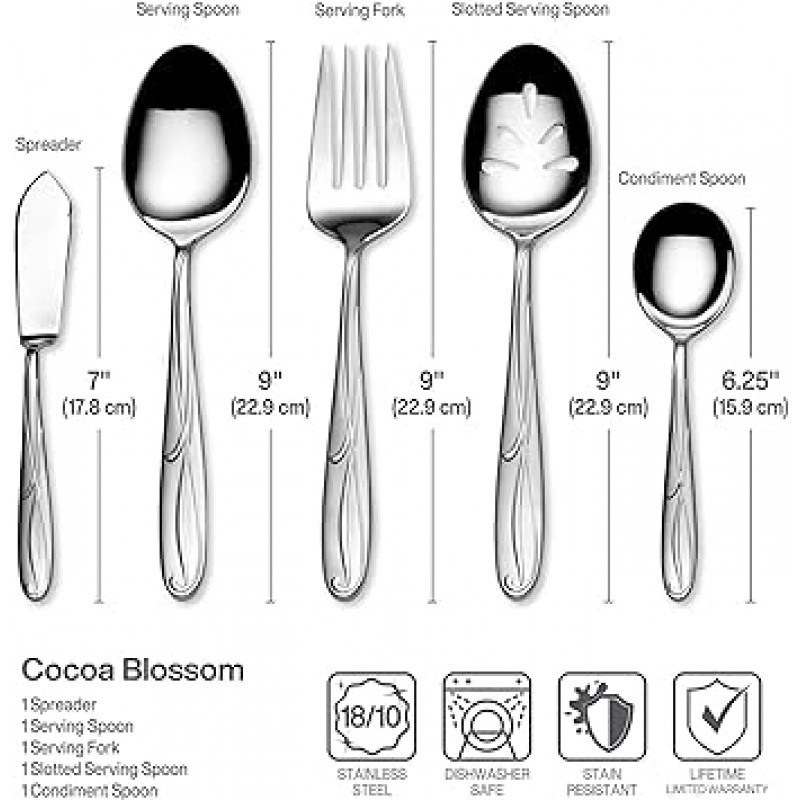 Mikasa Cocoa Blossom 65피스 스테인레스 스틸 접시 세트, 서브웨어 포함, Mikasa의 12인용 서비스