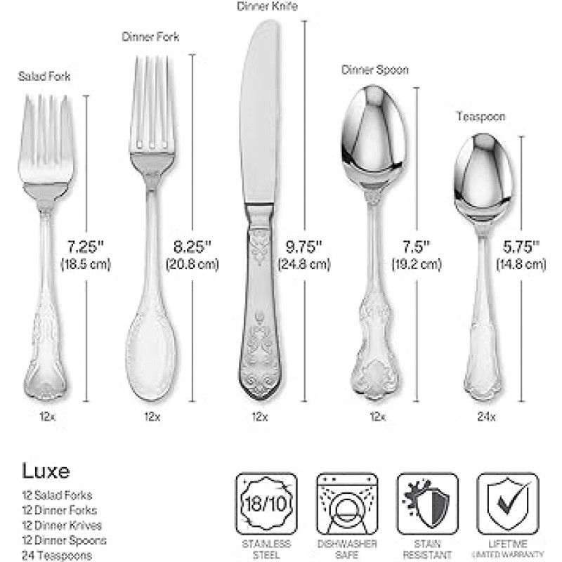 월리스 호텔 77피스 스테인리스 스틸 식기 세트, 12인용 서비스 월리스