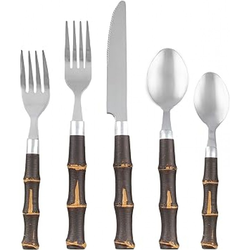 Cambridge 대나무 20 Piece 플라스틱 Flatware Set in 블랙
