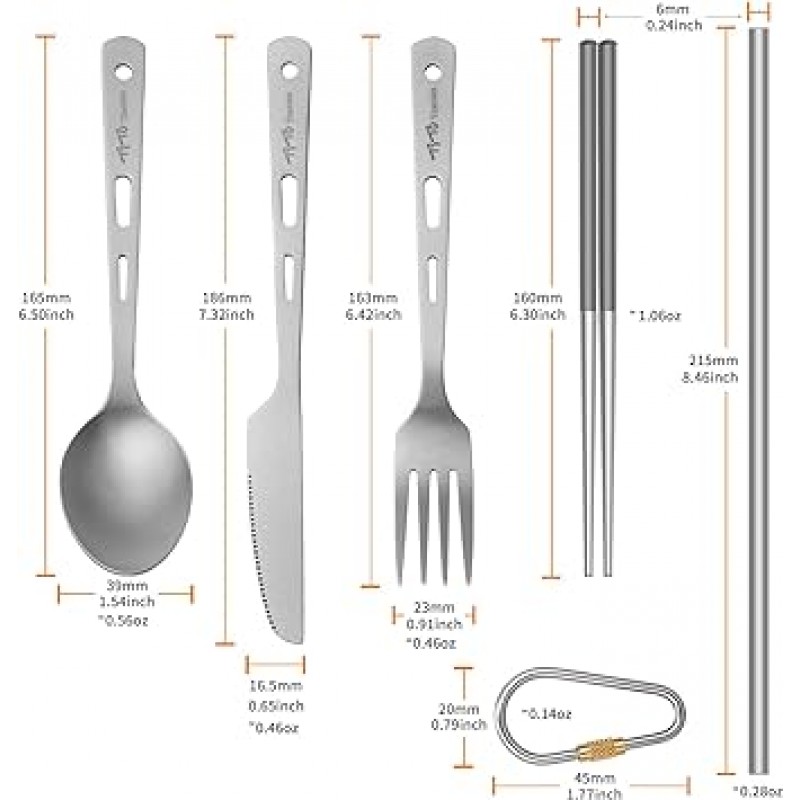 TiTo 티타늄 칼집 세트 티타늄 스푼 스포크 나이프 젓가락 빨대 휴대용 경량 야외 식기 초강력 3/4/5 개 빨대 가정용 여행 캠핑 피크닉 하이킹 테이블웨어 (5 개)