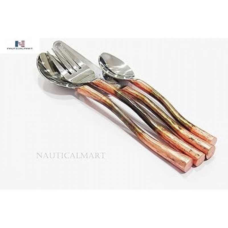 NAUTICALMART 나무 줄기 실버 칼집 세트 스테인레스 식기 식기 중세 스타일 식기 테이블 장식