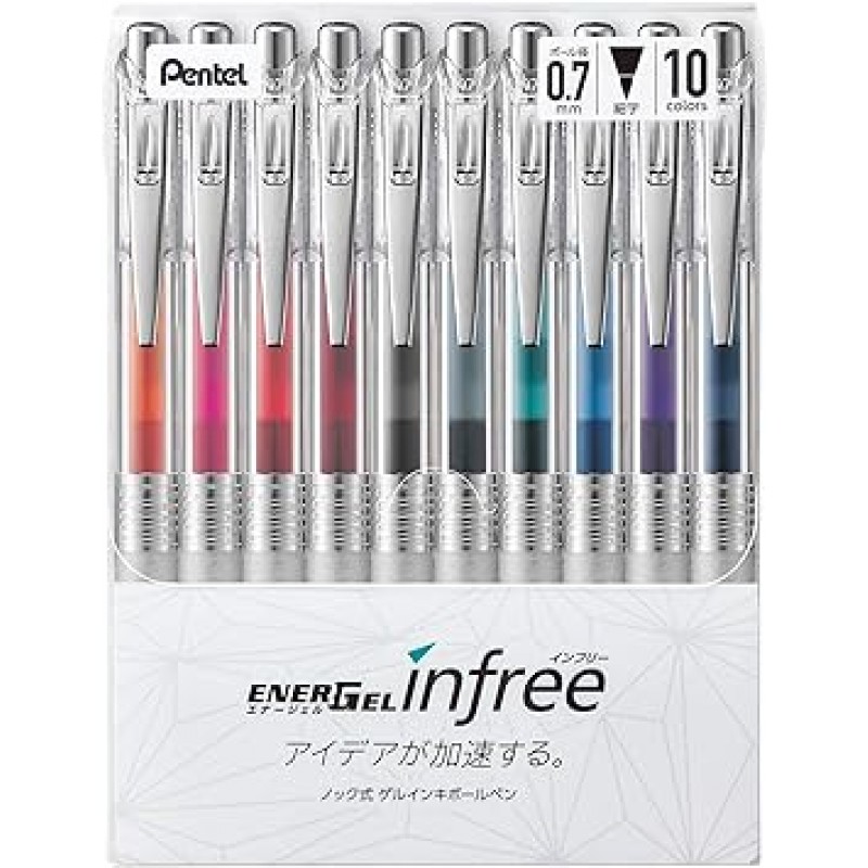 Pentel BL77TL-10 EnerGel 잉크 볼펜, 0.03인치(0.7mm), 10색