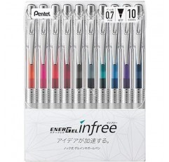 Pentel BL77TL-10 EnerGel 잉크 볼펜, 0.03인치(0.7mm), 10색