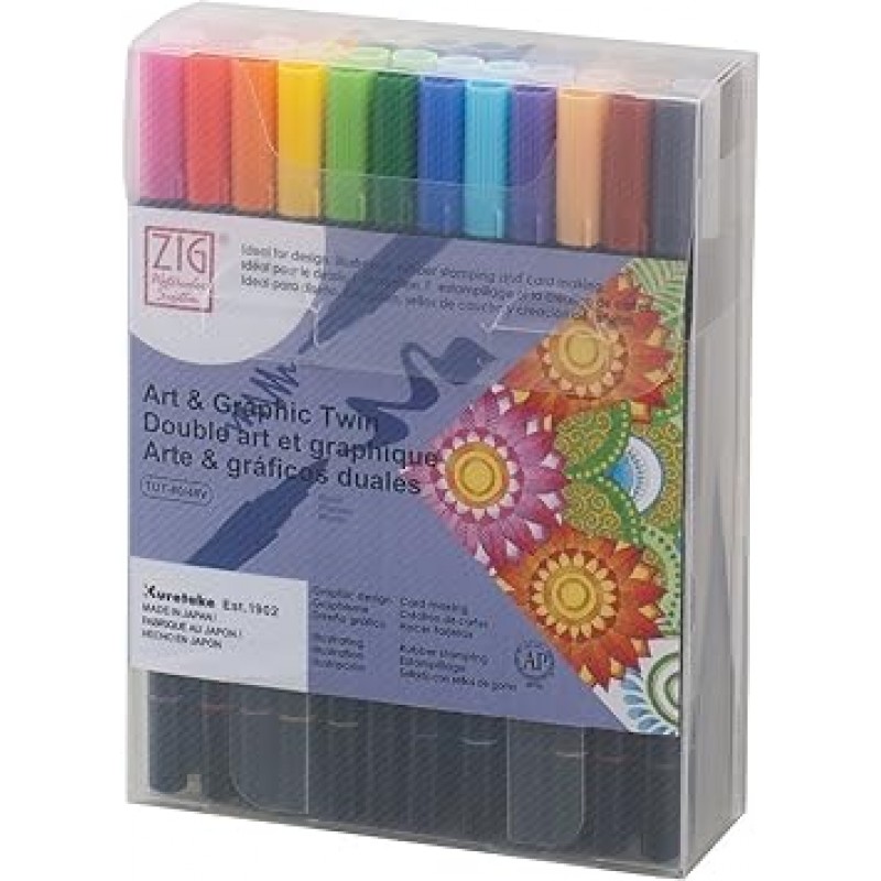 Kuretake TUT-8048V ZIG 아트 및 그래픽 수성 펜, 트윈, 48색