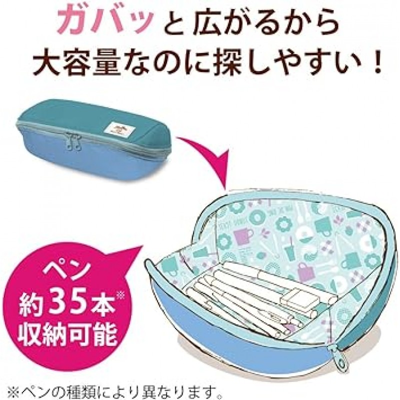 Kokuyo Sherbro F-VBF190-L3 펜 케이스, 필통, 대용량, 한정판, 미스터 도넛 패턴, 민트 x 블루