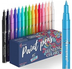 ARTISTRO Paint Pens 페인트 펜 잠금 페인팅 돌 자갈 세라믹 유리 목재 용 아크릴 페인트 마커 15 개 세트 극세 칩 0.7mm