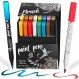 Acrylic Paint Pens Brush Tip 아크릴 페인트 펜 브러쉬 팁 메탈릭 8 개 & 기본 색상 8 개 페인트 아트 마커 세트 붓글씨 붓 펜 스크랩북 브러시 레터링 카드 메이킹 스케치