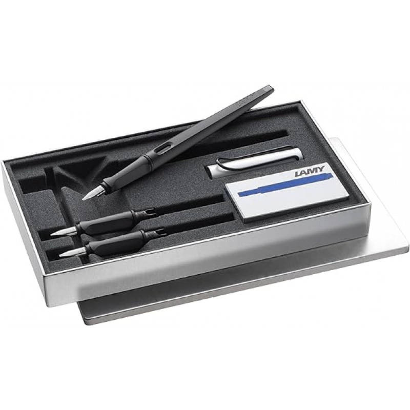 LAMY L11SET 만년필 캘리그래피 세트, 조이 매트 블랙 x 실버 캡, 0.04인치(1.1mm), 0.06인치(1.5mm), 0.07인치(1.9mm)
