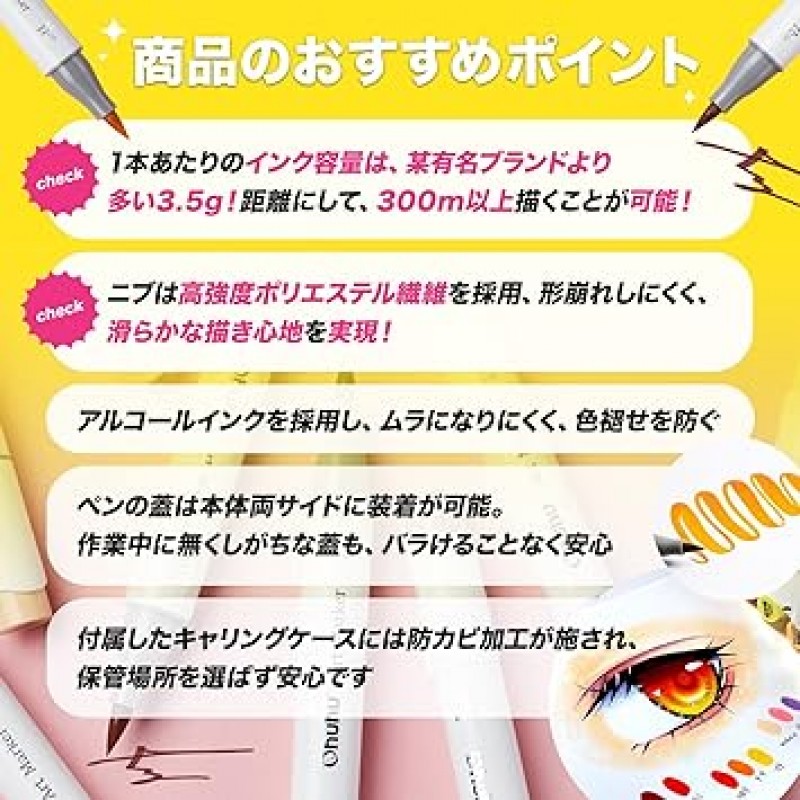 Ohuhu Honolulu B 시리즈 마커 펜, 브러시 유형, 25개 피스, 24색, 전문가용, 일러스트레이션, 일러스트레이션 마커, 브러쉬, 파인 포인트, 블렌더 펜
