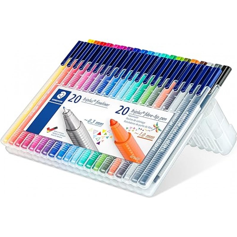 Staedtler Tri-Plus 수성 펜, 컬러 1.0mm 및 0.3mm 40피스 세트, SB40 34개