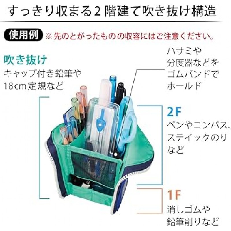 Kokuyo Neocritz F-VBF220-2 펜 케이스, 필통, 로얄 블루 x 그린