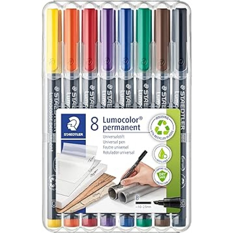 Staedtler 314 WP8 영구 마커, Lumo Color, Bold Write, 8가지 색상