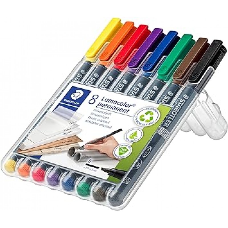 Staedtler 314 WP8 영구 마커, Lumo Color, Bold Write, 8가지 색상