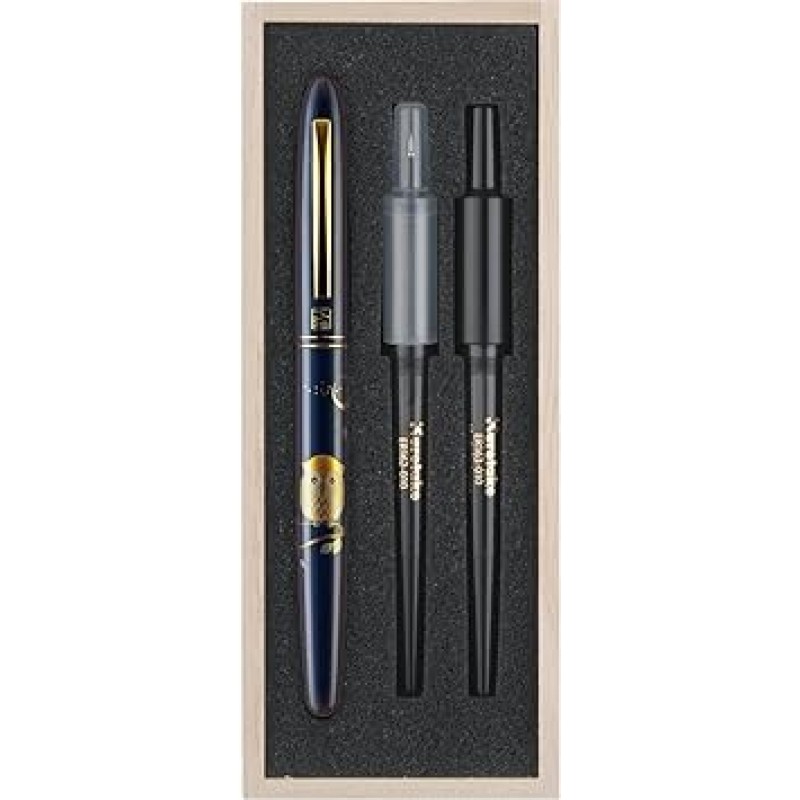 Kuretake ECC115-006 Brush Pen, Letter Pen, Maki-e Monogatari in Paulownia Box, Owl, Navy Shaft