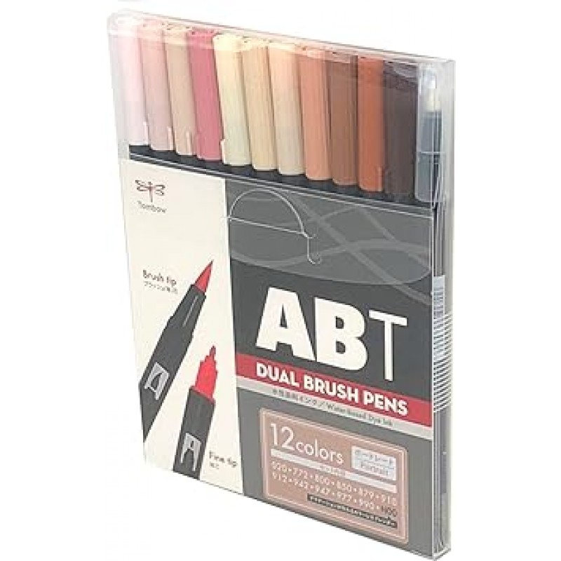 Tombow AB-T12CPO 브러시 펜, 듀얼 브러시 펜, ABT, 12색 세트, 세로