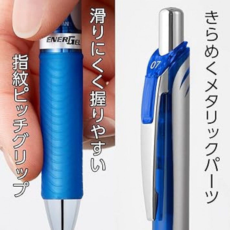 Pentel BL77-C EnerGel 잉크 볼펜, 0.03인치(0.7mm), 파란색, 10개, 0.03인치(0.7mm), 파란색(실버 샤프트)