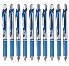 Pentel BL77-C EnerGel 잉크 볼펜, 0.03인치(0.7mm), 파란색, 10개, 0.03인치(0.7mm), 파란색(실버 샤프트)