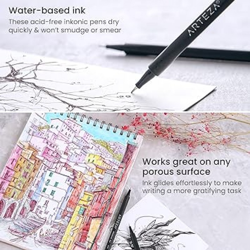 ARTEZA Inkonic Fineliner 파인 포인트 펜, 컬러 번호가 매겨진 파인 팁 마커, 48팩, 0.4mm 팁, 인체 공학적 배럴, 채색, 드로잉, 디테일링을 위한 생생한 모듬 색상