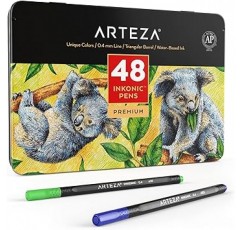 ARTEZA Inkonic Fineliner 파인 포인트 펜, 컬러 번호가 매겨진 파인 팁 마커, 48팩, 0.4mm 팁, 인체 공학적 배럴, 채색, 드로잉, 디테일링을 위한 생생한 모듬 색상