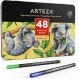 ARTEZA Inkonic Fineliner 파인 포인트 펜, 컬러 번호가 매겨진 파인 팁 마커, 48팩, 0.4mm 팁, 인체 공학적 배럴, 채색, 드로잉, 디테일링을 위한 생생한 모듬 색상