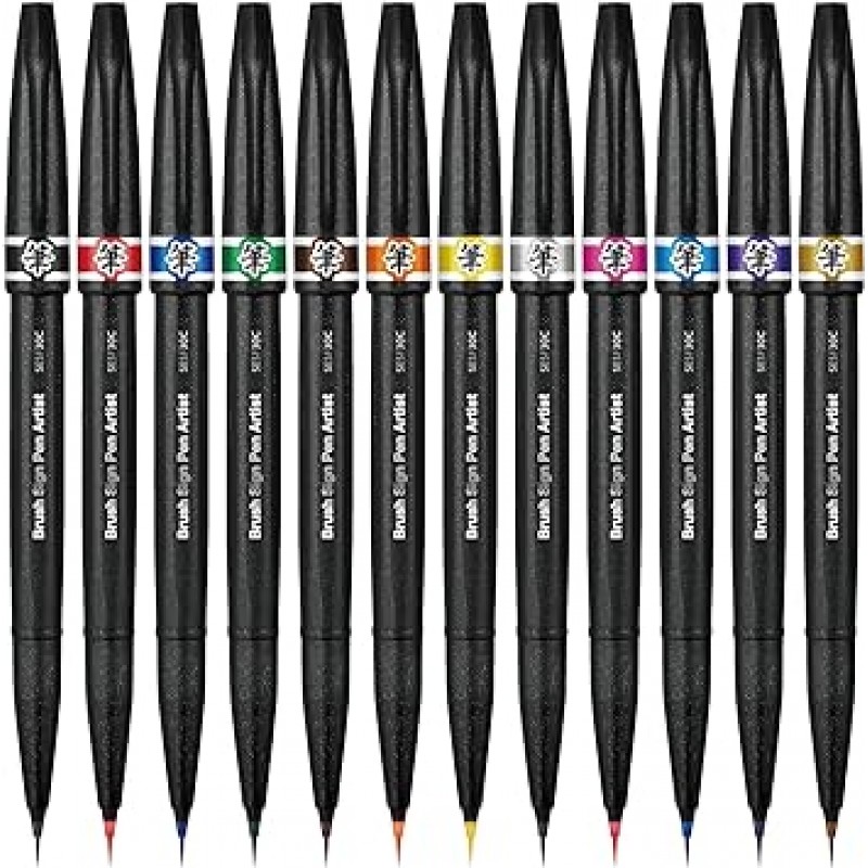 Pentel AMZ-SESF30C-12 브러시 펜, 브러시 사인 펜, 아티스트, 12색 세트