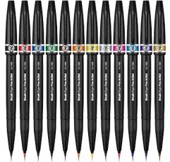 Pentel AMZ-SESF30C-12 브러시 펜, 브러시 사인 펜, 아티스트, 12색 세트