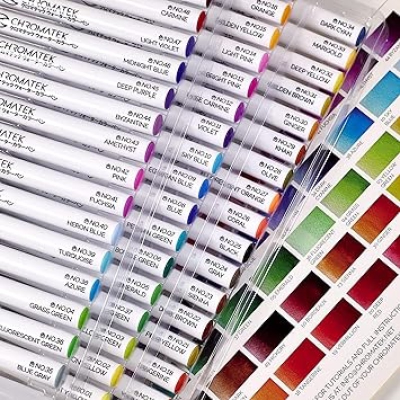 Chromatek 54색 워터 컬러 펜 및 15페이지 패드 리얼 브러시 펜 4가지 블렌딩 브러시 블렌딩하기 쉬운 생동감 있고 부드러운 50가지 독특한 색상 전문 미술 용품