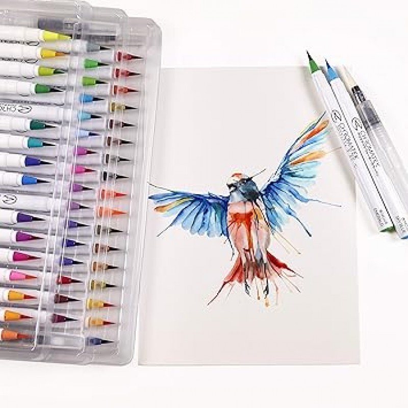 Chromatek 54색 워터 컬러 펜 및 15페이지 패드 리얼 브러시 펜 4가지 블렌딩 브러시 블렌딩하기 쉬운 생동감 있고 부드러운 50가지 독특한 색상 전문 미술 용품