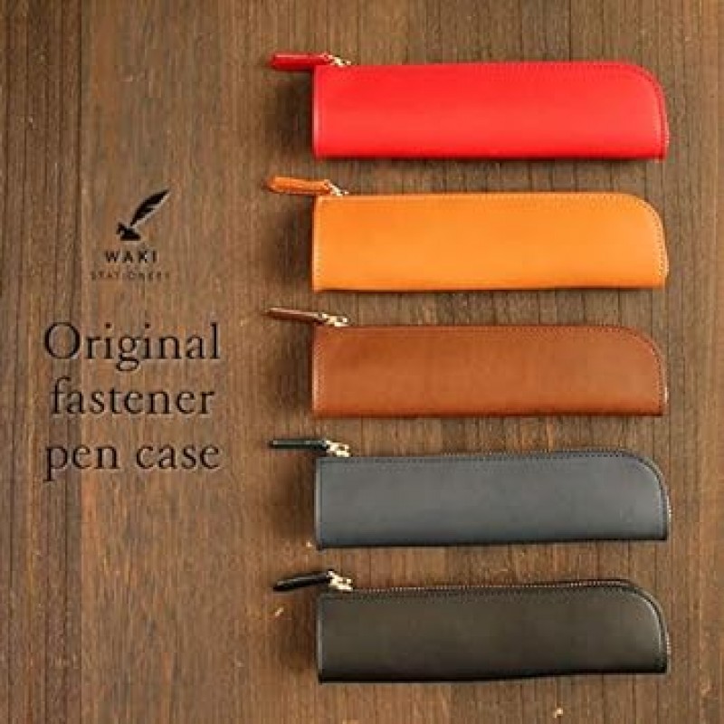 Wake Stationery 정품 가죽 무두질 가죽 L자형 지퍼 펜 케이스 레드