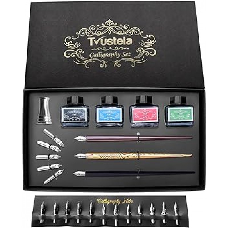 Trustela 서예 세트 초보자 용 서예 펜 3 개 잉크 병 15ml 4 개 서예 펜촉 20 개 서예 펜 홀더 1 개 딥 펜 세트 남성 · 여성 · 어린이 용 초보자 용 서예 키트