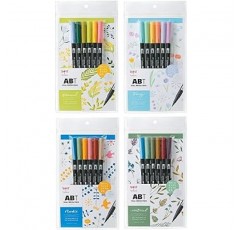 Tombow 연필 브러시 펜 듀얼 브러시 펜 ABT 6 색 세트 x 4 개 식물 자연 북유럽 팬시 AB-T6CBT/T6CNT/T6CNR/T6CFN 4 종