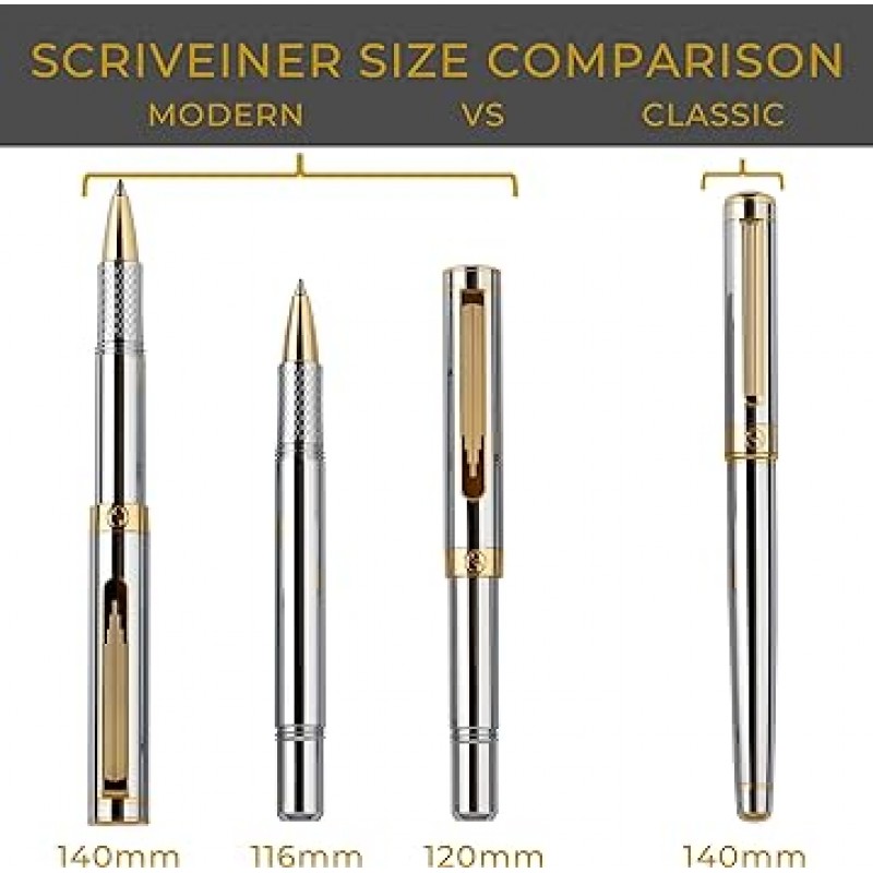 Scriveiner 실버 크롬 블랙 볼펜 EDC 고급 펜 매력적인 무거운 주머니 펜 24K 마침 편안한 쓰기 펜 남성 여성을위한 최고의 펜 선물 독일 Schmidt의 리필 Nice Office Designer Pen Set