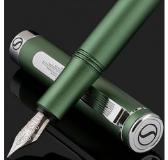 Scriveiner Premium EDC Fountain Pen Fine Point, Nice Matte Green Pocket Pen, Chrome Finish, Schmidt Nib, Converter, Best Writing Instrument Gift Set, Men & Women, Nice Office Designer Pen