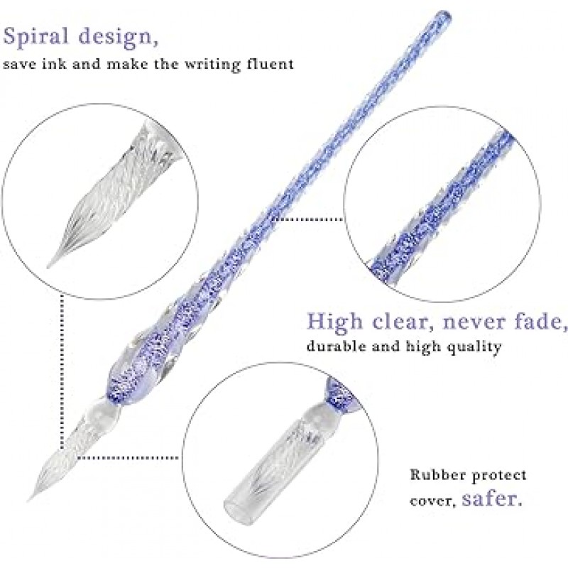 Luxiv 유리 잉크 펜 세트 유리 딥 펜 잉크 및 펜 홀더가있는 아트 크리스탈 유리 펜 서명 비즈니스 크리스마스 선물 유리 잉크 펜 (퍼플, 세트 (7 개))