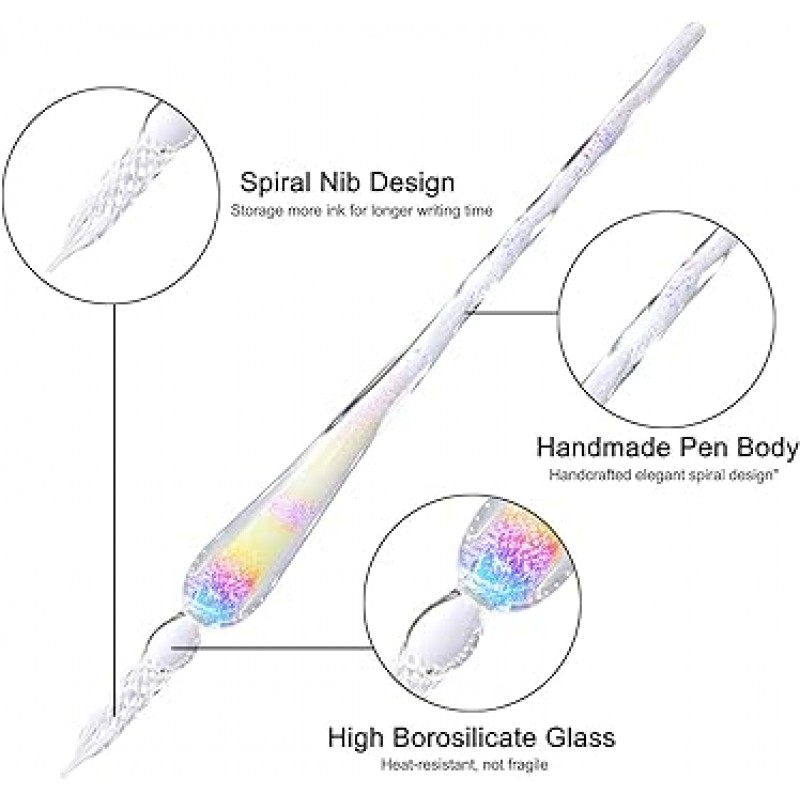 ESSSHOP 붓글씨 유리 딥 펜과 잉크 세트 17 개 빛나는 레인보우 크리스탈 펜 복고풍 조각 유리 펜 교체 펜촉 2 개