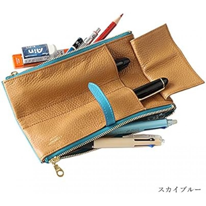 CCOMPANY LIMITED 펜 케이스, Lupo 2 Second, Genuine Leather, Italian Leather, Pencil Case (Sky Blue)