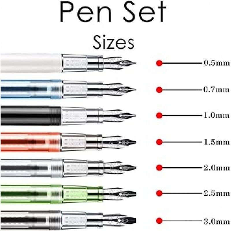 GCQUILL 붓글씨 세트 만년필 7개의 다른 크기의 펜촉 36개의 어소트 잉크 카트리지 키트 붓글씨 레터링용 - 초보자를 위한 완전한 간단한 학습 세트 F736