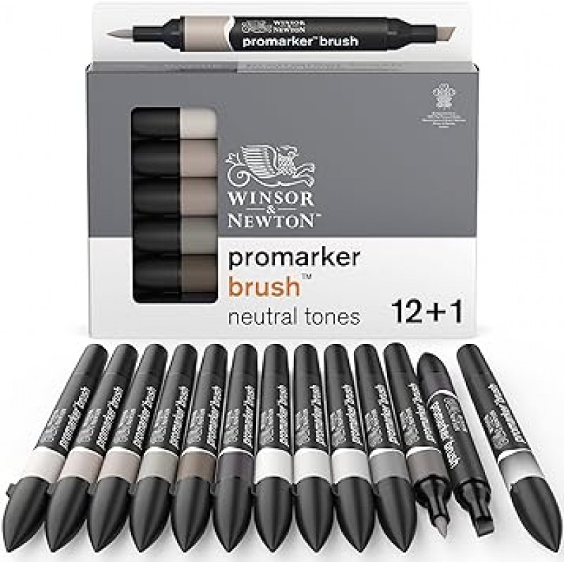 Winsor & Newton Pro 마커 브러시 펜 유형 마커-내추럴 톤 컬러 브러시 펜 유형 트윈 펜 12 개 세트