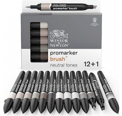 Winsor & Newton Pro 마커 브러시 펜 유형 마커-내추럴 톤 컬러 브러시 펜 유형 트윈 펜 12 개 세트