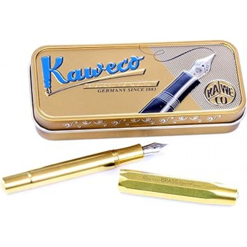 Kaweco AL 스포츠 만년필(파인 펨) + 6팩 검정 잉크 카트리지 선물 세트